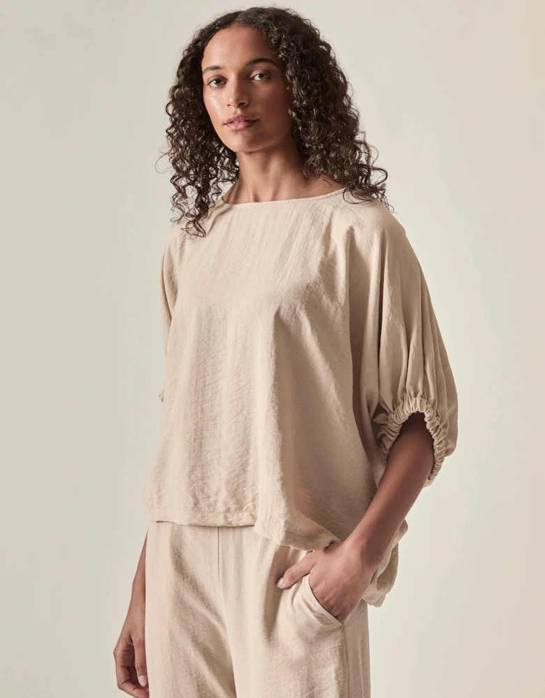 Relaxed Gathered Sleeve Top – Oatmeal