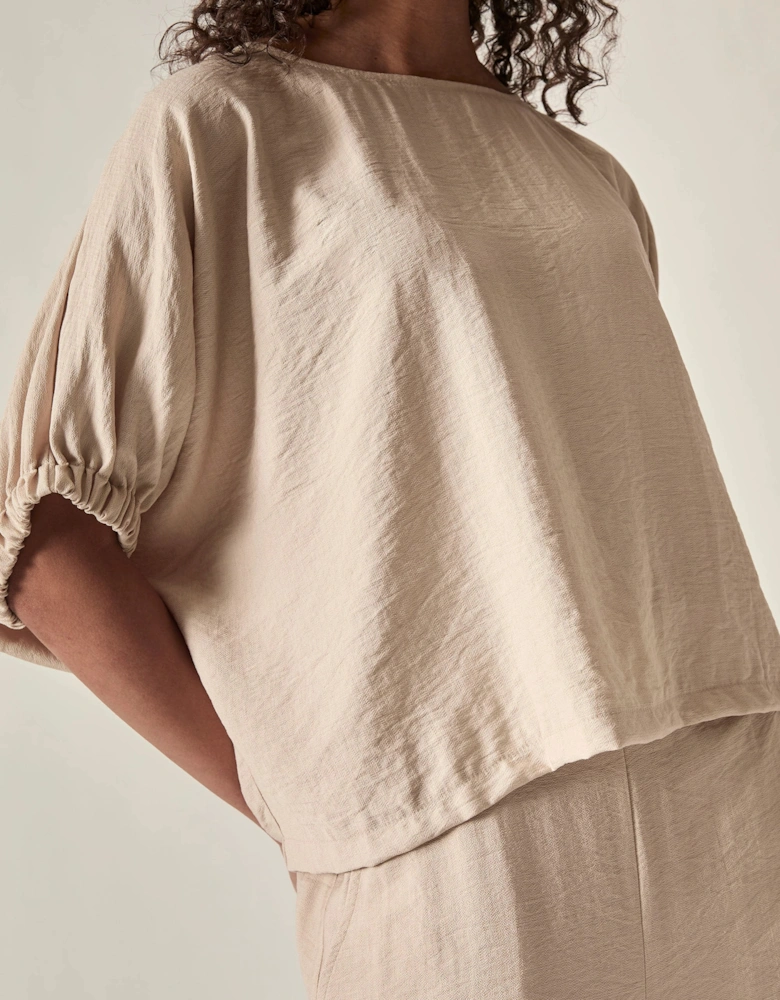Relaxed Gathered Sleeve Top – Oatmeal