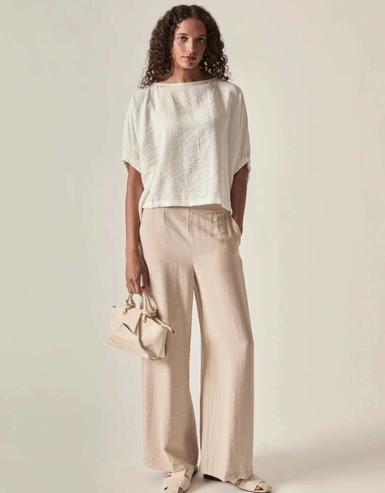 Relaxed Gathered Sleeve Top – Cream