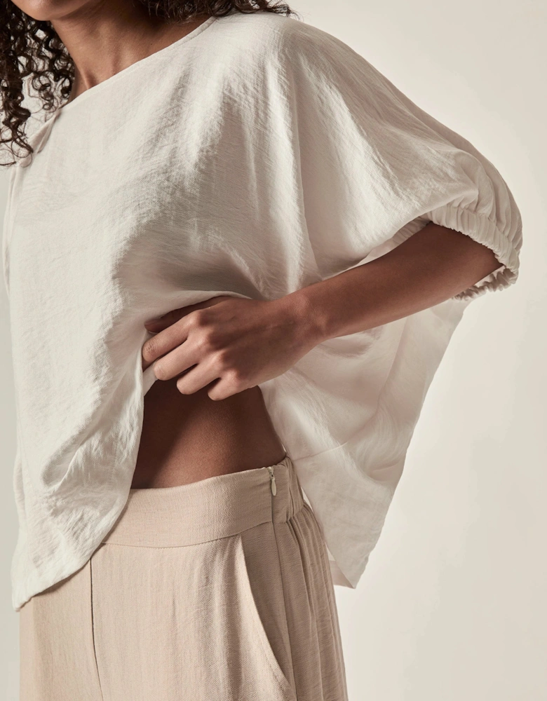 Relaxed Gathered Sleeve Top – Cream