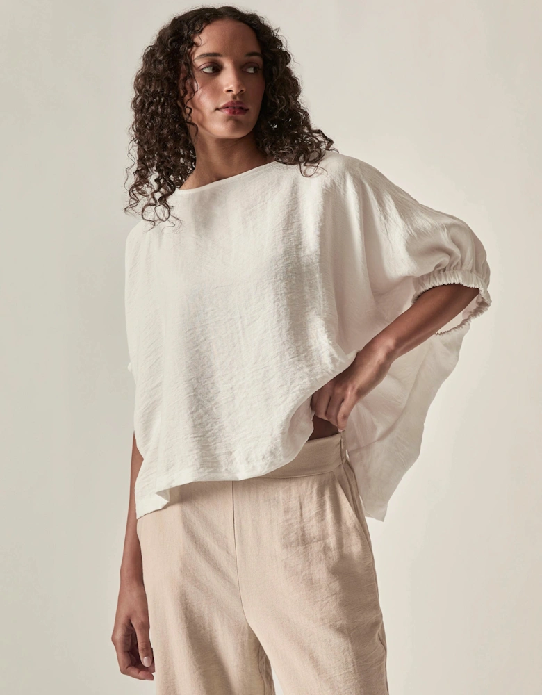 Relaxed Gathered Sleeve Top – Cream