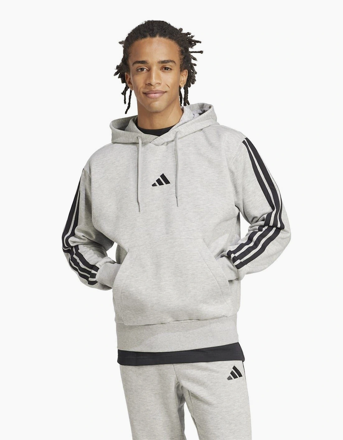 Mens Fleece 3 Stripes Hoodie