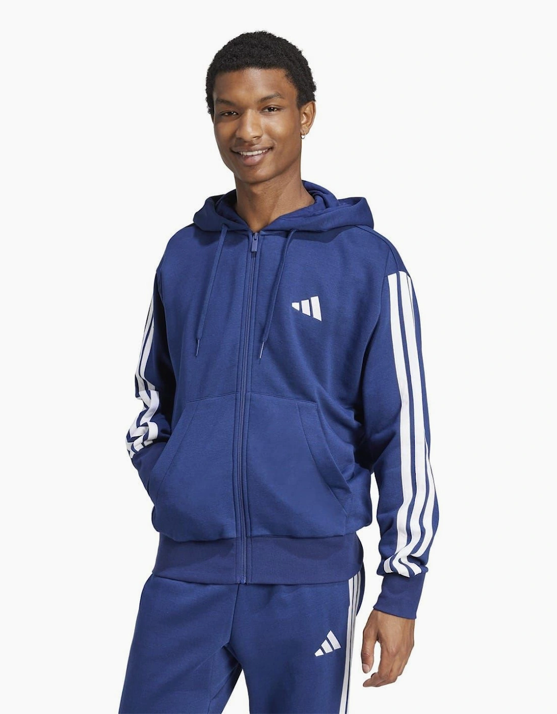 Mens Fleece 3 Stripes Full Zip Hoodie