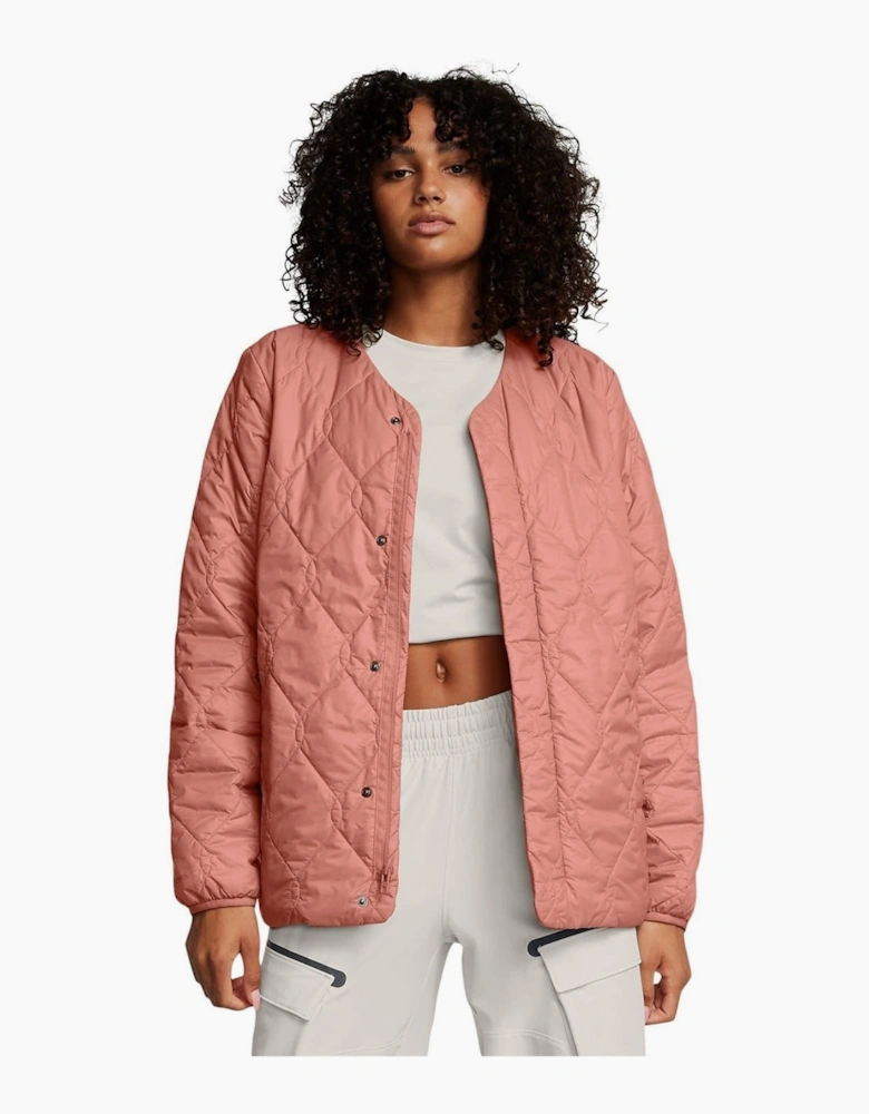 Diamond Snap Button Zipped Pocket Puffer Jacket