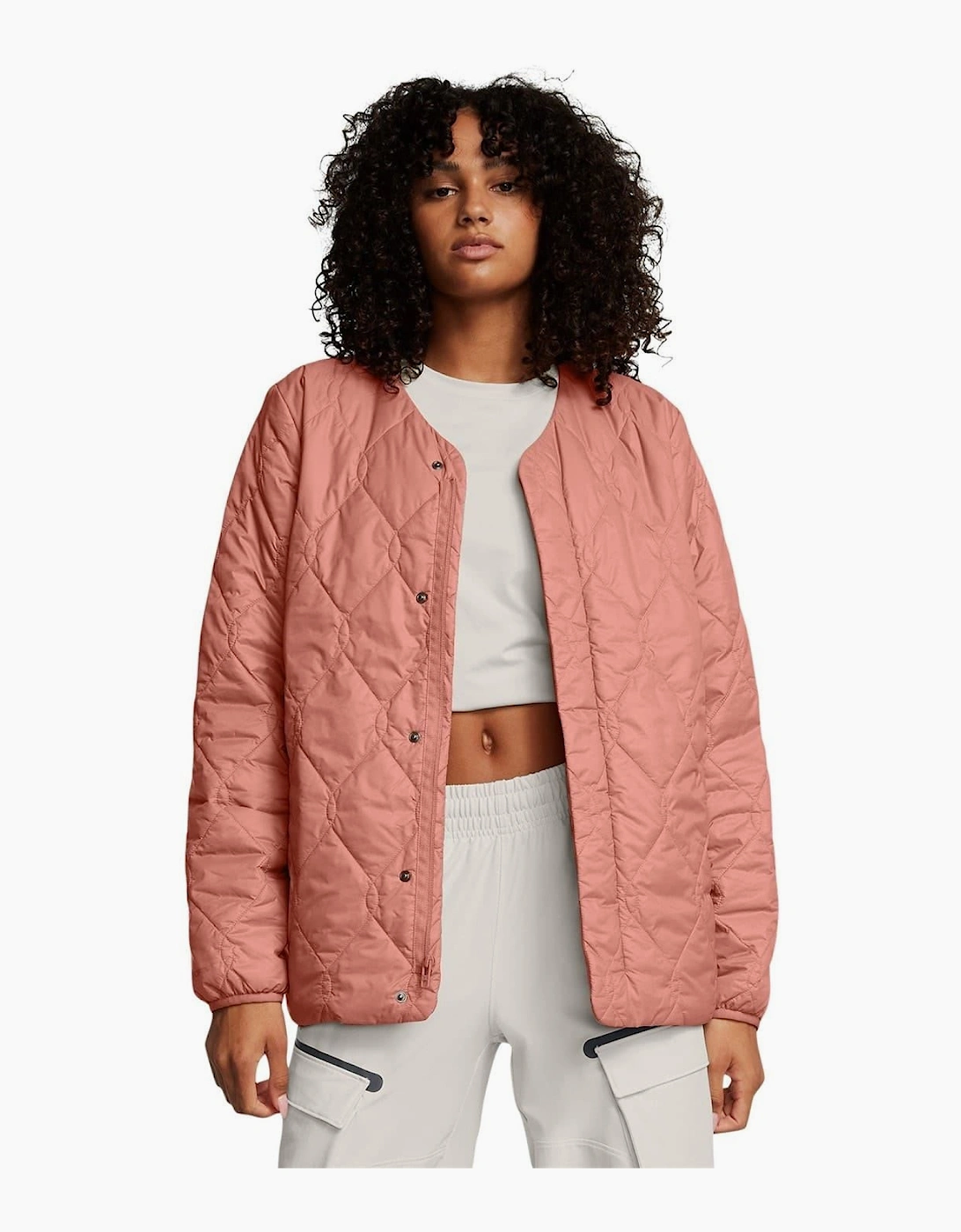 Diamond Snap Button Zipped Pocket Puffer Jacket