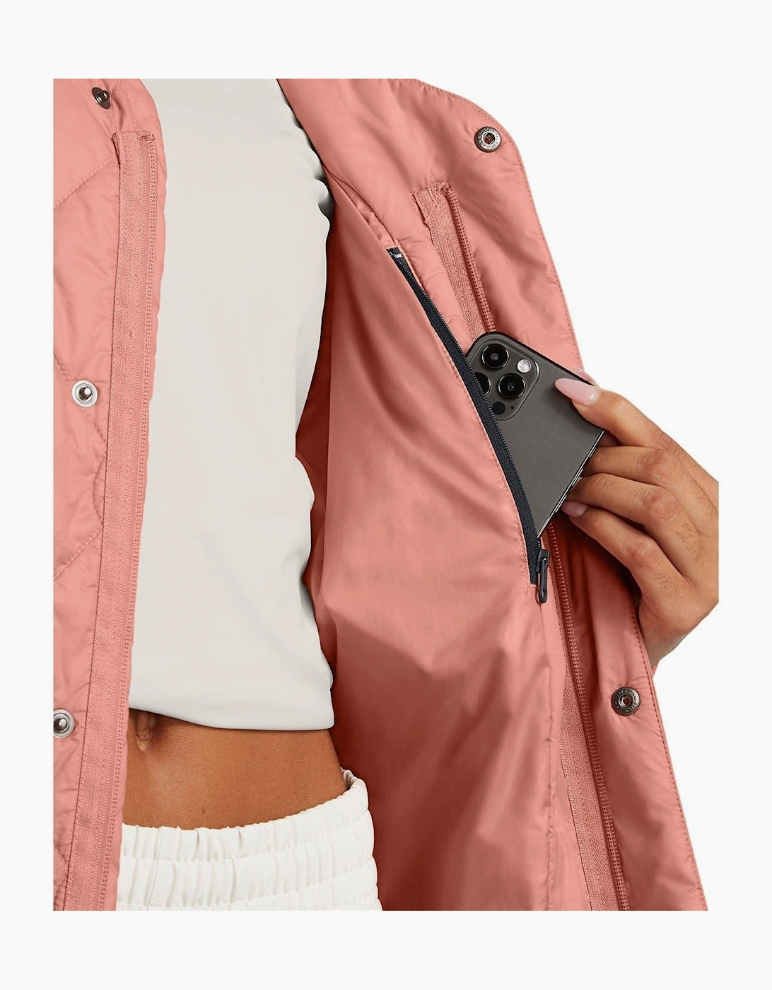 Diamond Snap Button Zipped Pocket Puffer Jacket