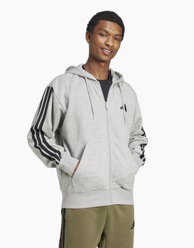 Mens Fleece 3 Stripes Full Zip Hoodie