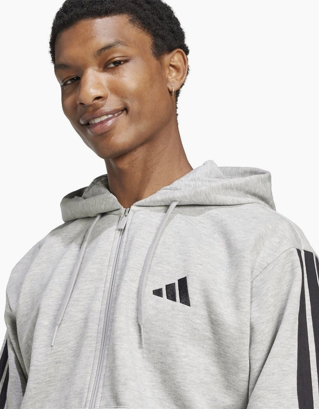 Mens Fleece 3 Stripes Full Zip Hoodie