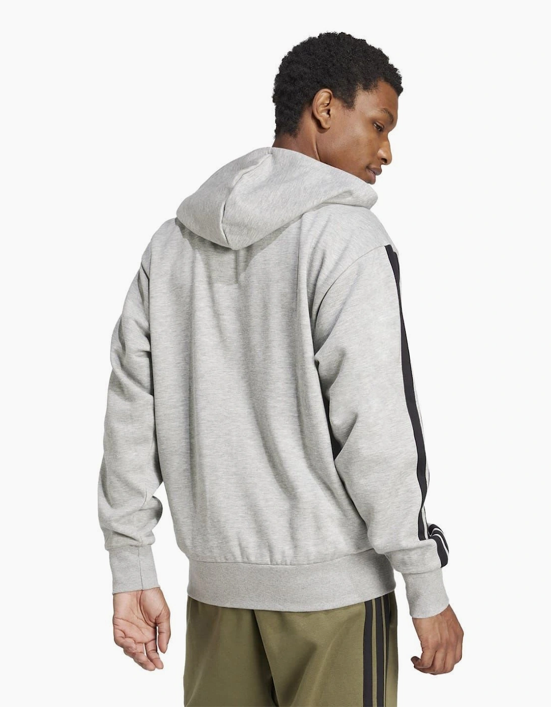 Mens Fleece 3 Stripes Full Zip Hoodie