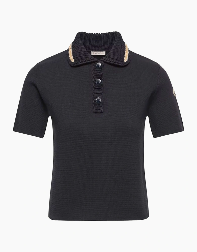 Womens Knitted Polo Shirt Navy