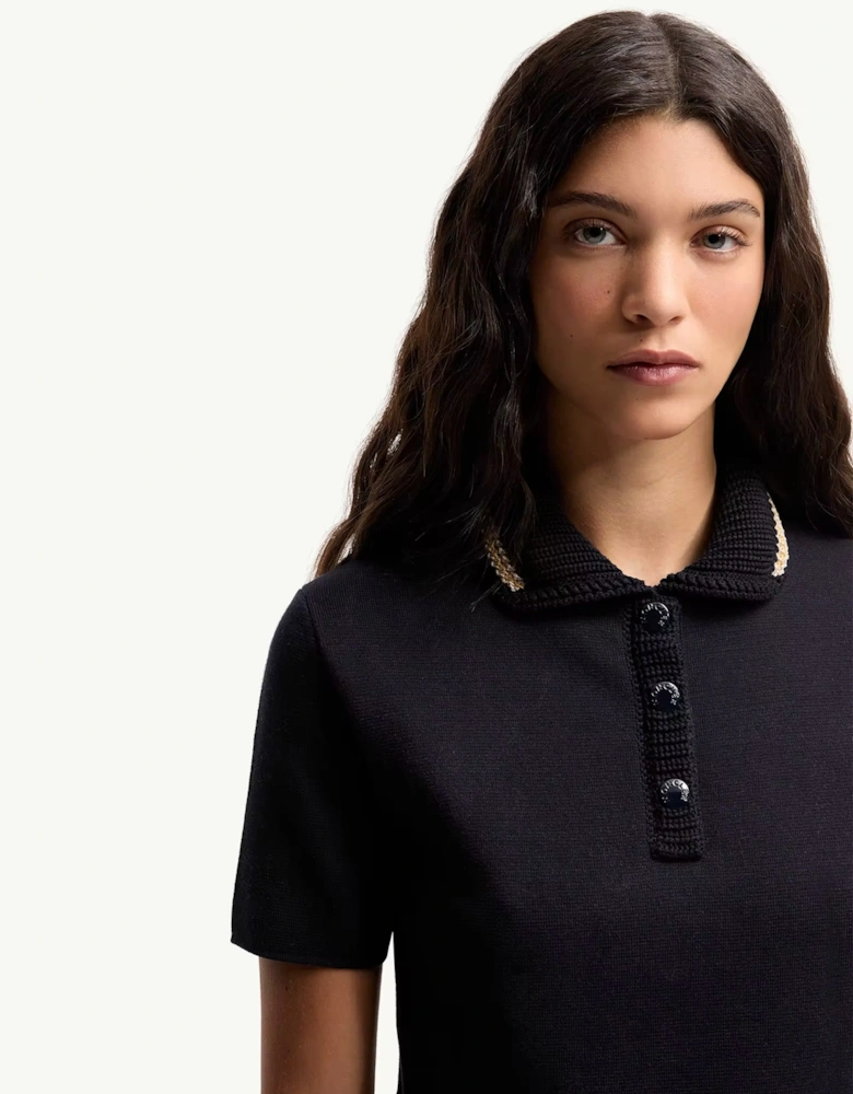 Womens Knitted Polo Shirt Navy