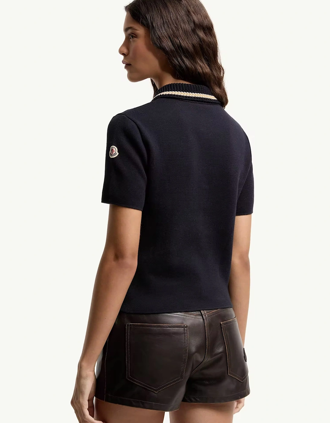 Womens Knitted Polo Shirt Navy