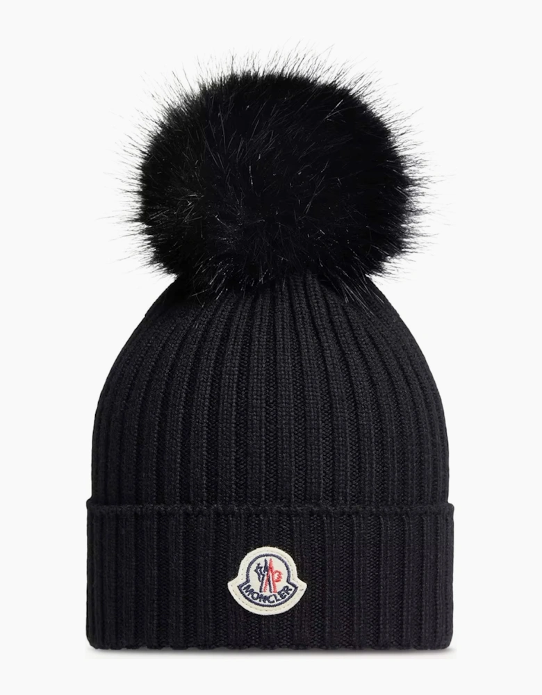 Kids Fur Bobble Hat Black