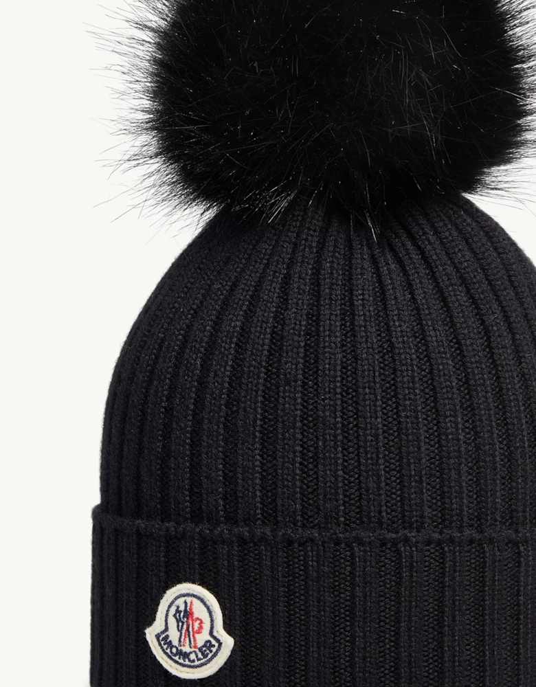 Kids Fur Bobble Hat Black