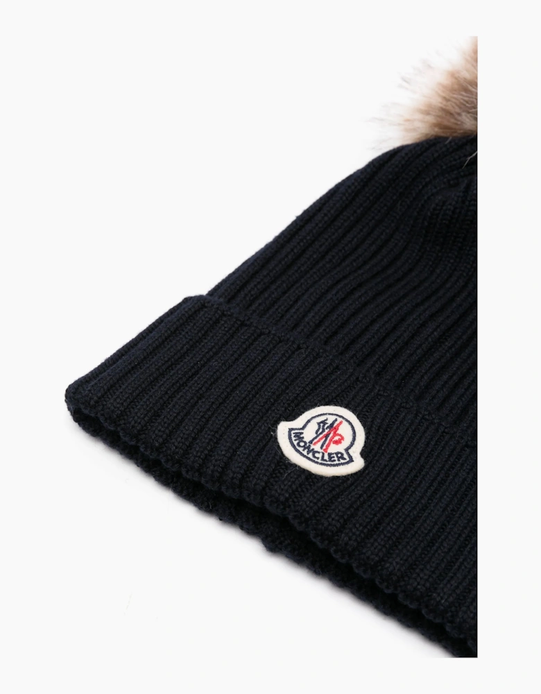 Kids Fur Bobble Hat Black