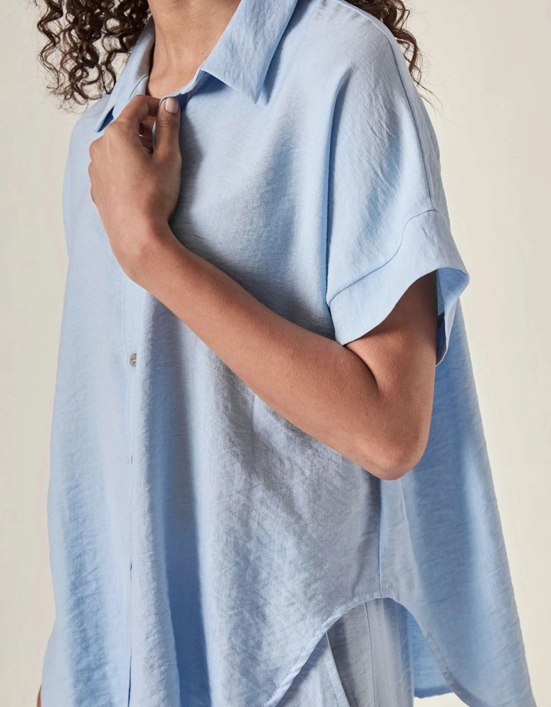 Relaxed Short Sleeve Blouse – Powder Blue