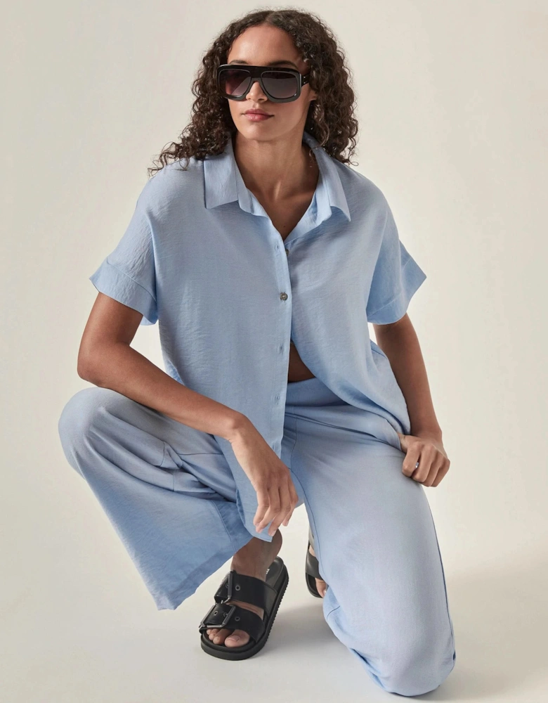 Relaxed Short Sleeve Blouse – Powder Blue