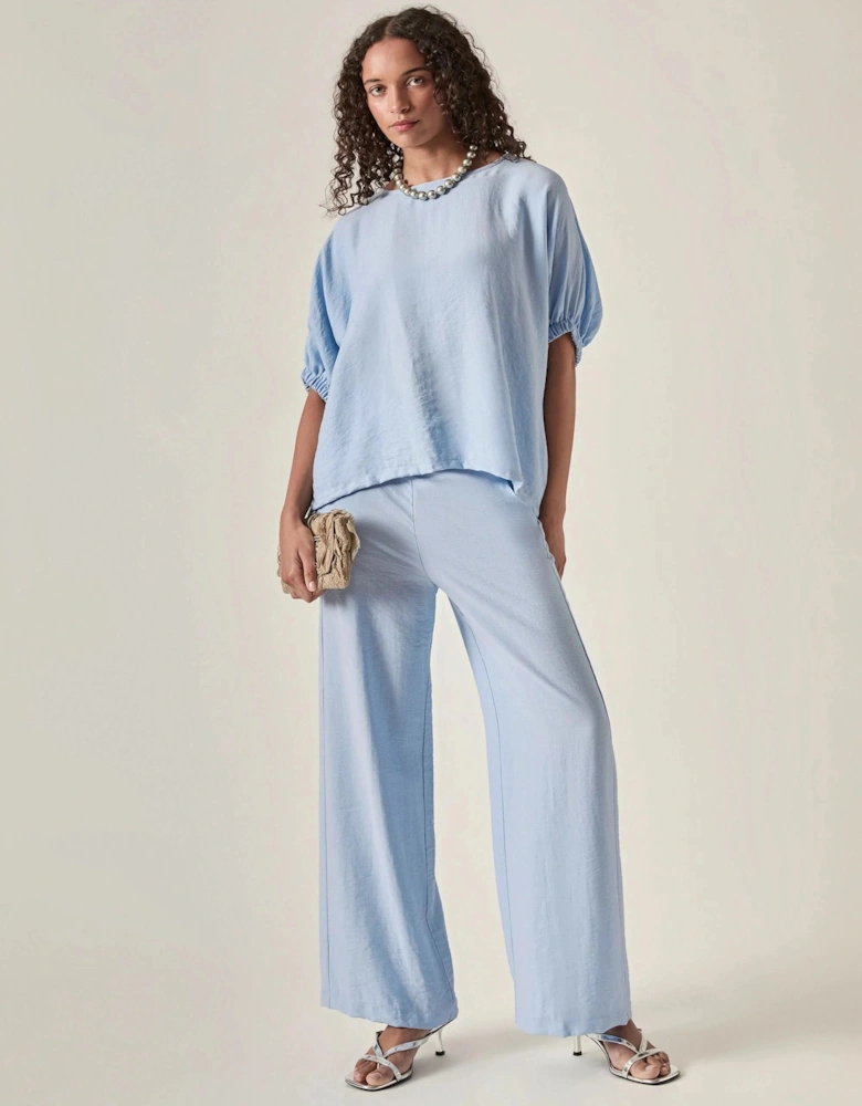 Relaxed Gathered Sleeve Top – Powder Blue