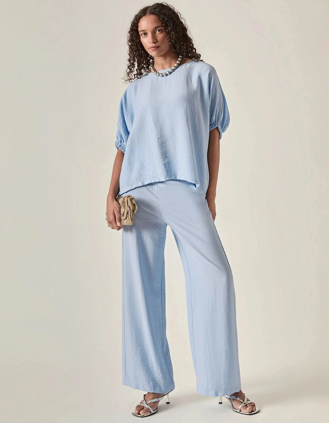 Relaxed Gathered Sleeve Top – Powder Blue