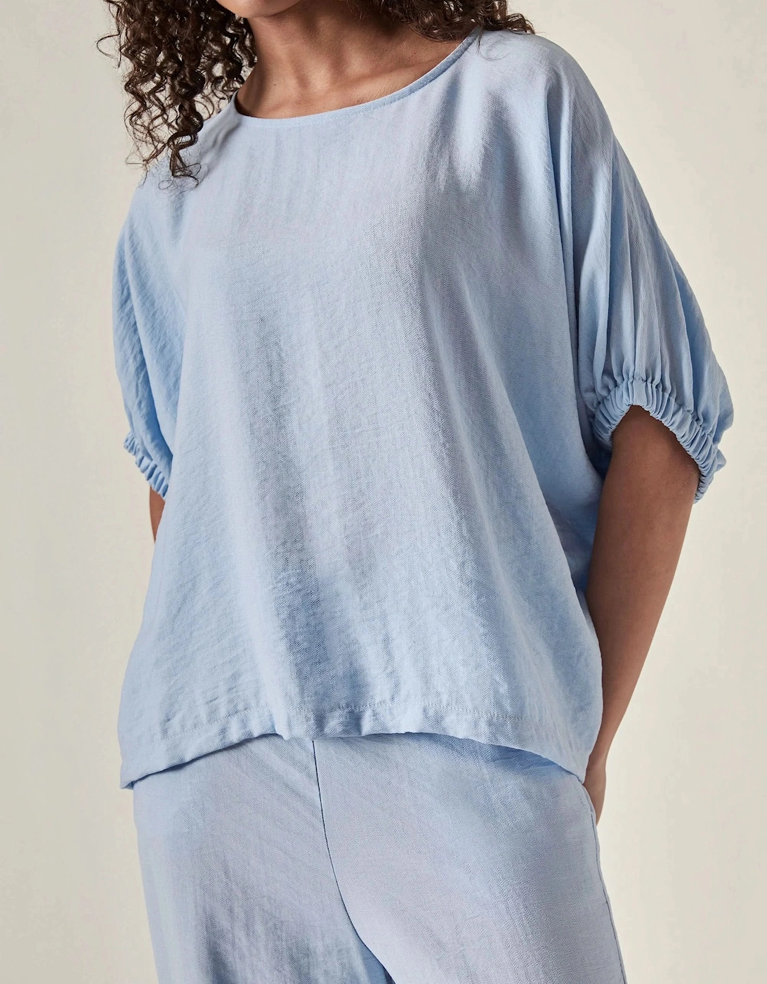 Relaxed Gathered Sleeve Top – Powder Blue