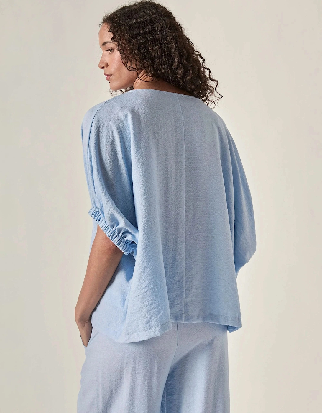 Relaxed Gathered Sleeve Top – Powder Blue