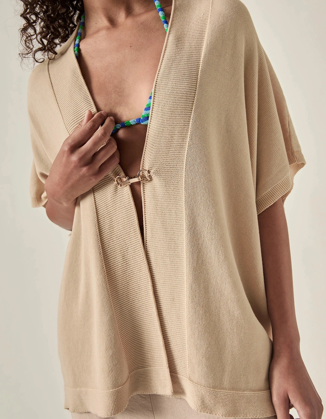 Relaxed Clasp Front Cover-Up - Beige