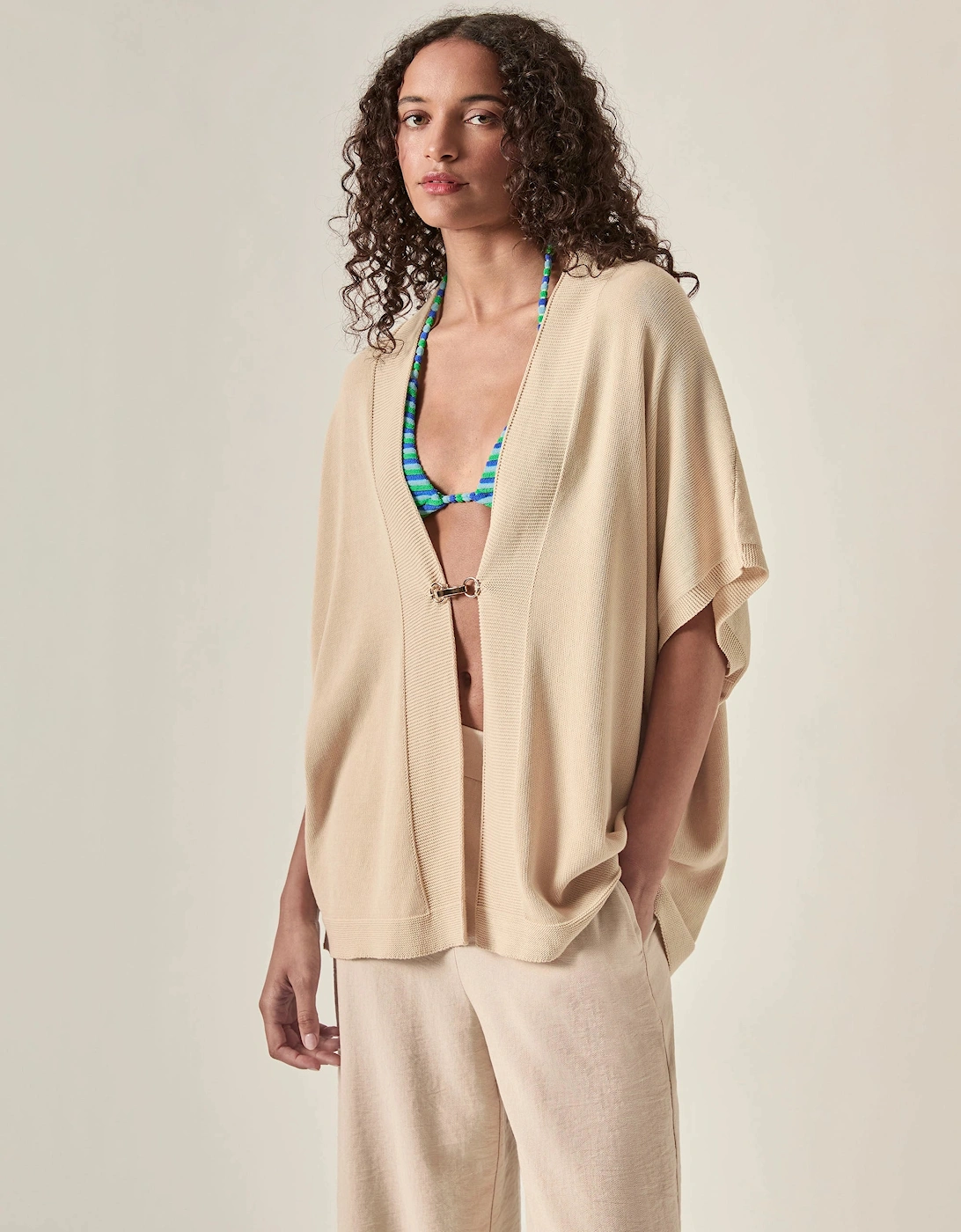 Relaxed Clasp Front Cover-Up - Beige