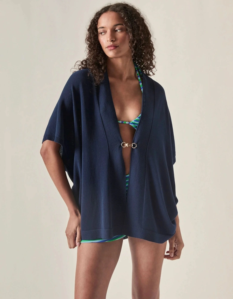 Relaxed Clasp Front Cover-Up - Navy