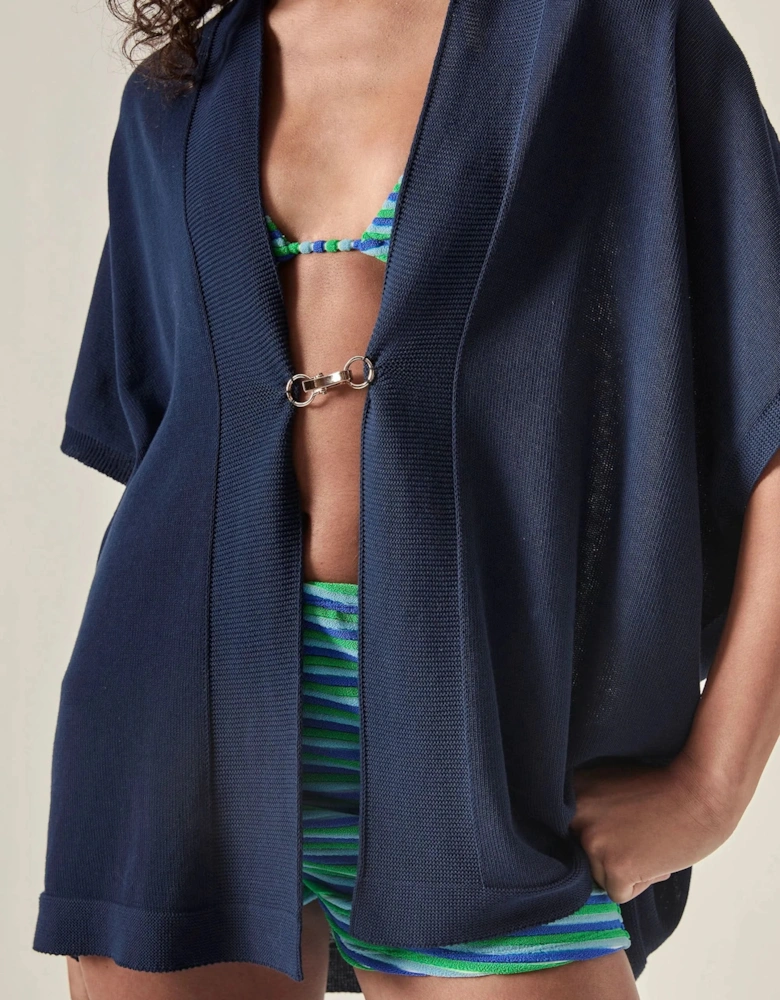 Relaxed Clasp Front Cover-Up - Navy