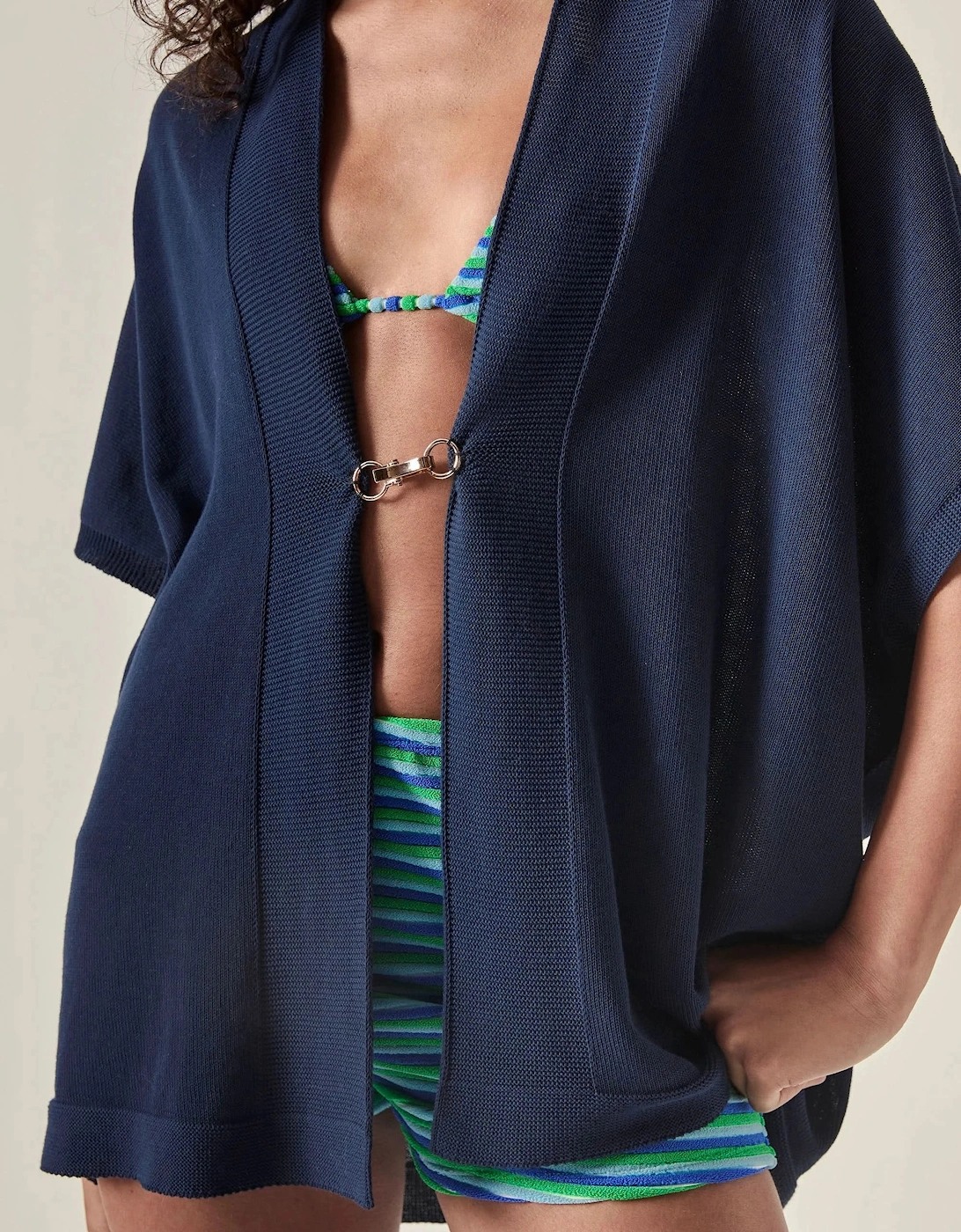 Relaxed Clasp Front Cover-Up - Navy