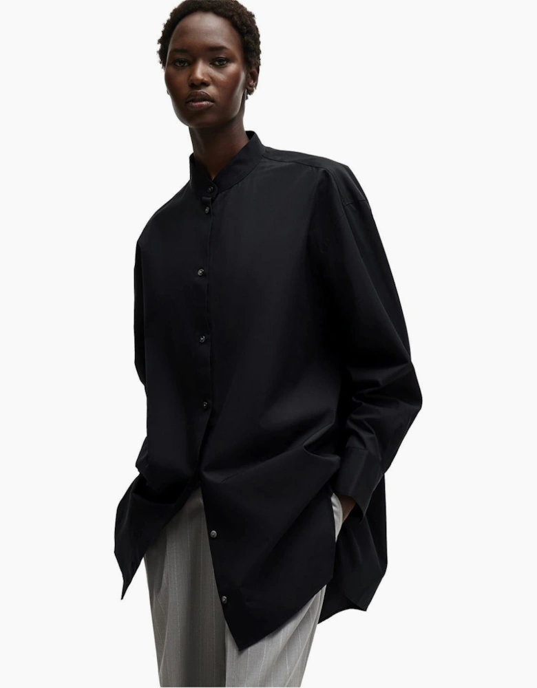 Oversize Fit Band Collar Long Sleeve Shirt