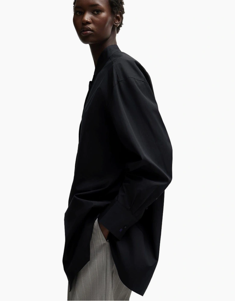 Oversize Fit Band Collar Long Sleeve Shirt