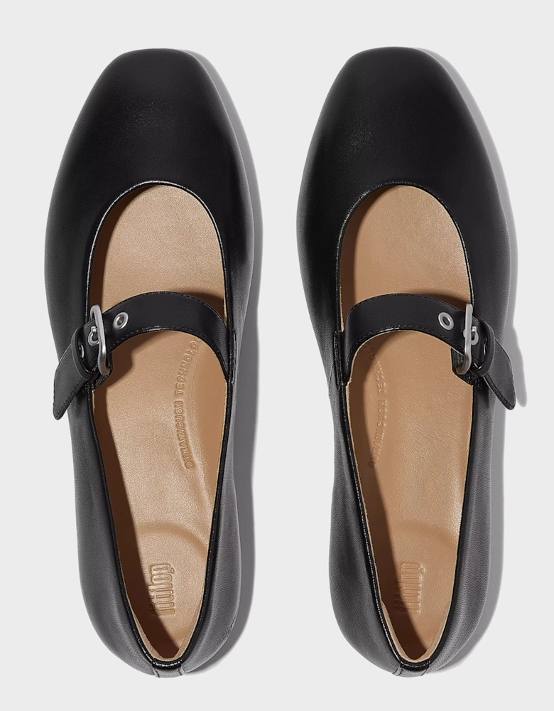 FitFlop Delicato Womens Leather Mary Jane Shoes - All Black 090