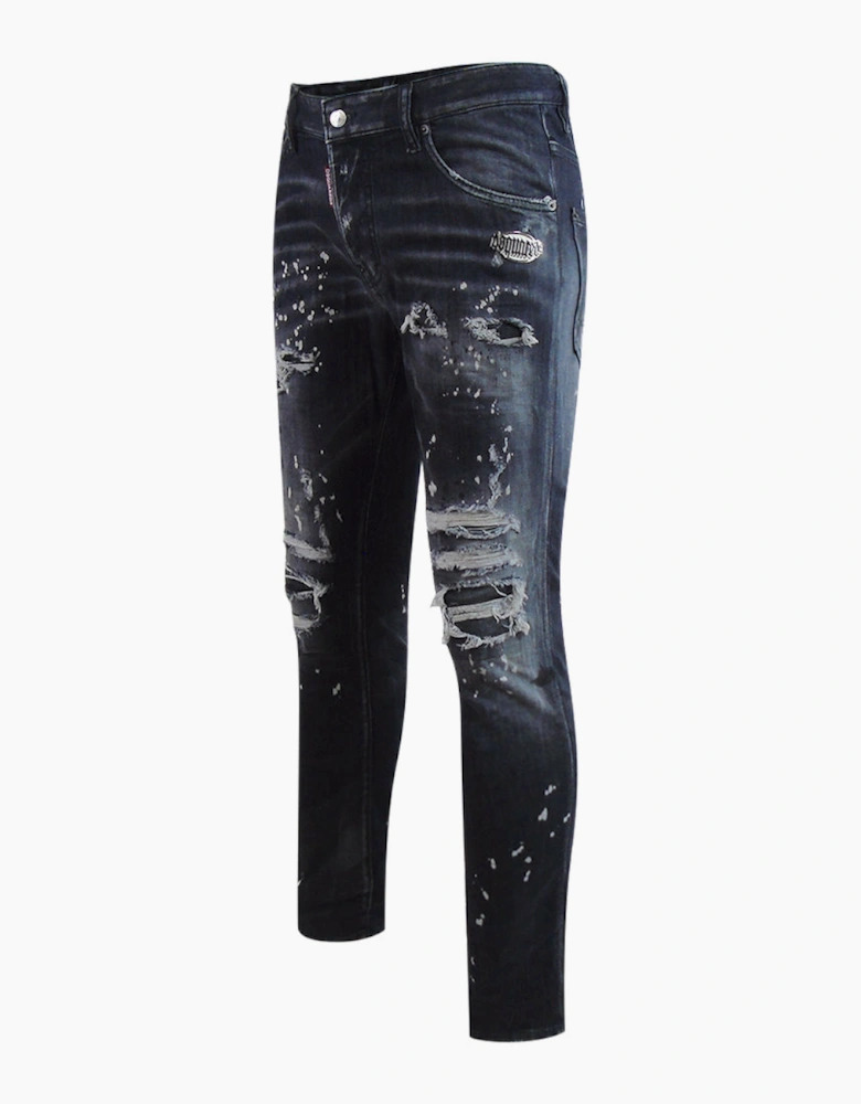 Dsquared2 Skater Jean Reinforced Ripped Paint Splatter Black Wash Jeans