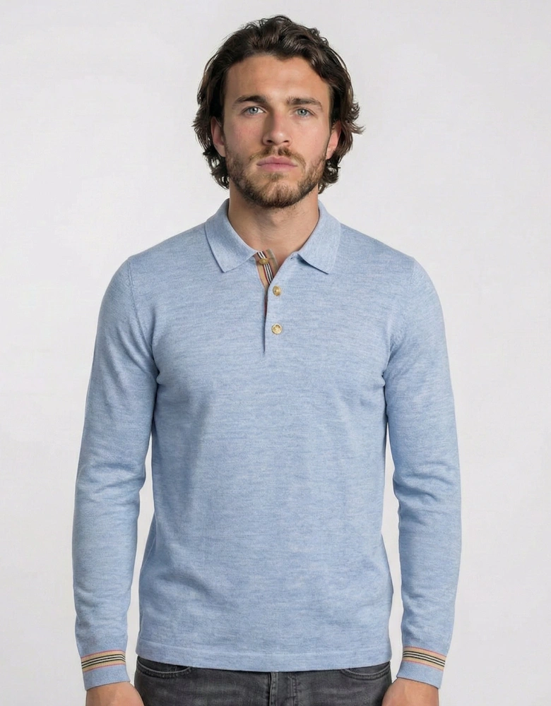 Burberry 'Pace' Signature Stripe Wool Polo Mid Blue