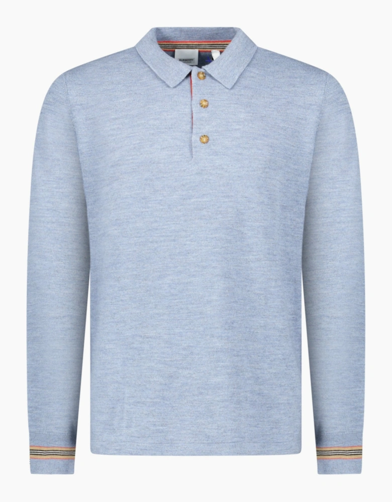 Burberry 'Pace' Signature Stripe Wool Polo Mid Blue