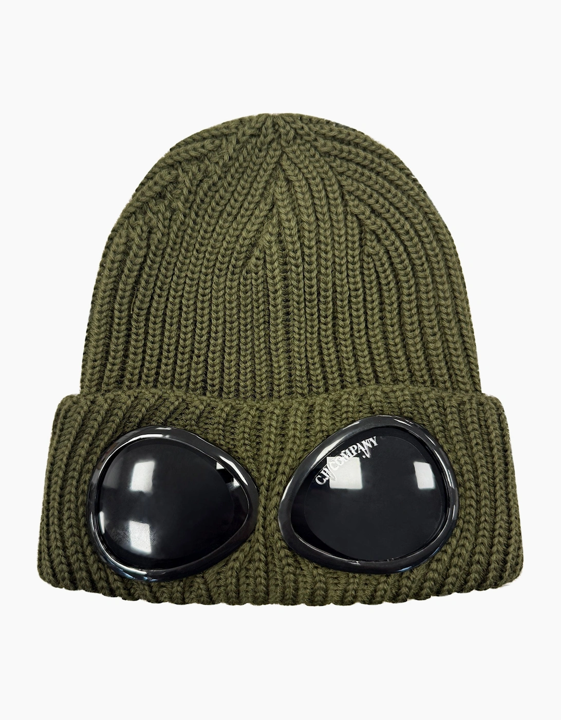 CP Company Goggle Beanie Hat in Extra Fine Merino Wool Ivy Green