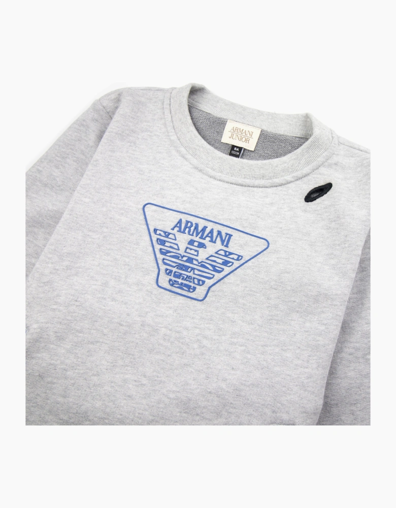 Armani Junior Eagle Logo Zip Sweatshirt Light Grey