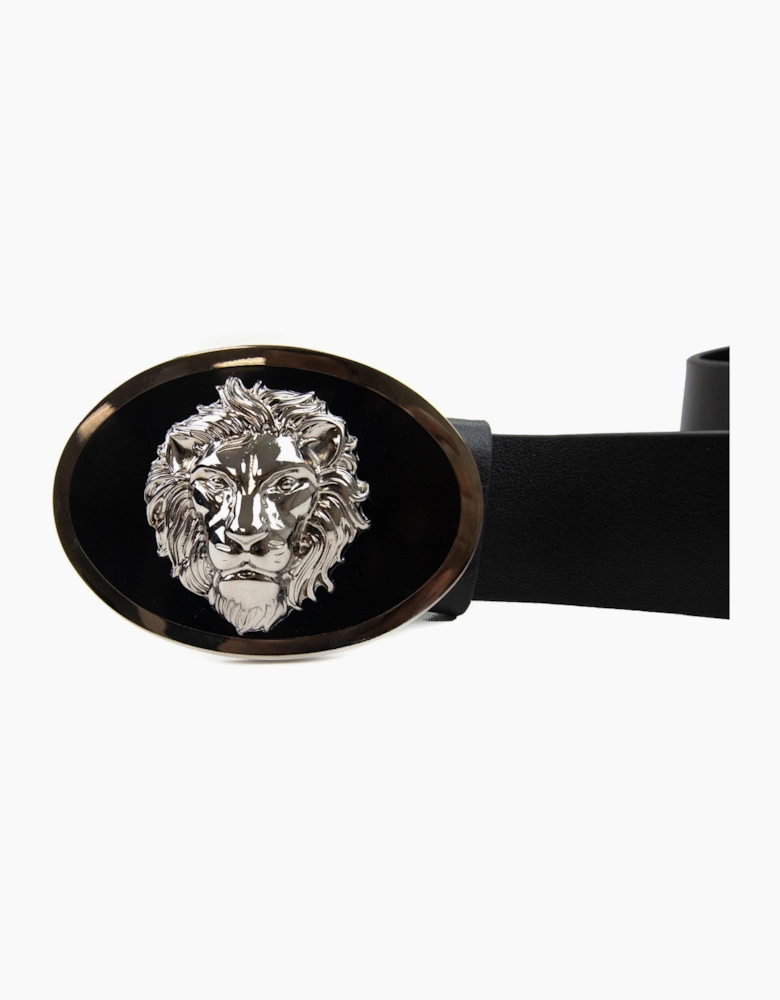 Versace Versus Oval Lion Buckle Belt Black