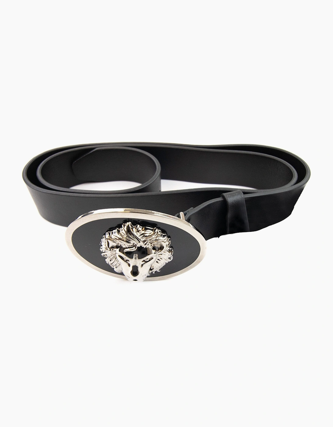 Versace Versus Oval Lion Buckle Belt Black