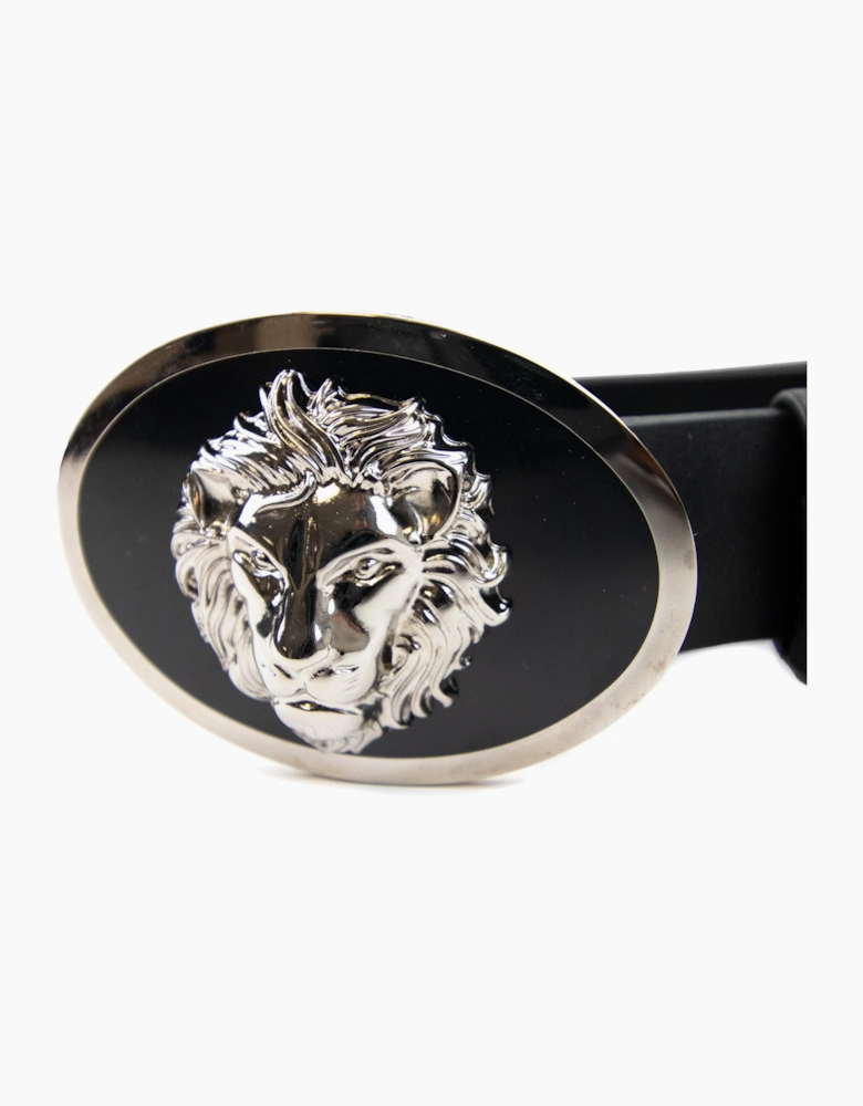 Versace Versus Oval Lion Buckle Belt Black