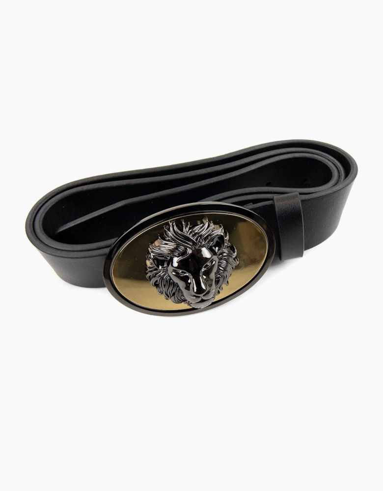 Versace Versus Oval Lion Head Buckle Belt Black