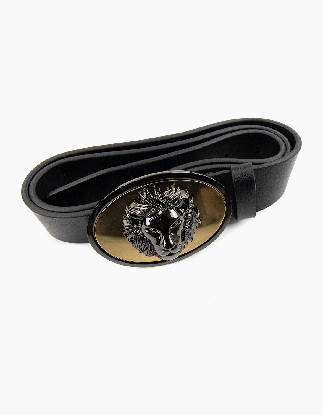 Versace Versus Oval Lion Head Buckle Belt Black