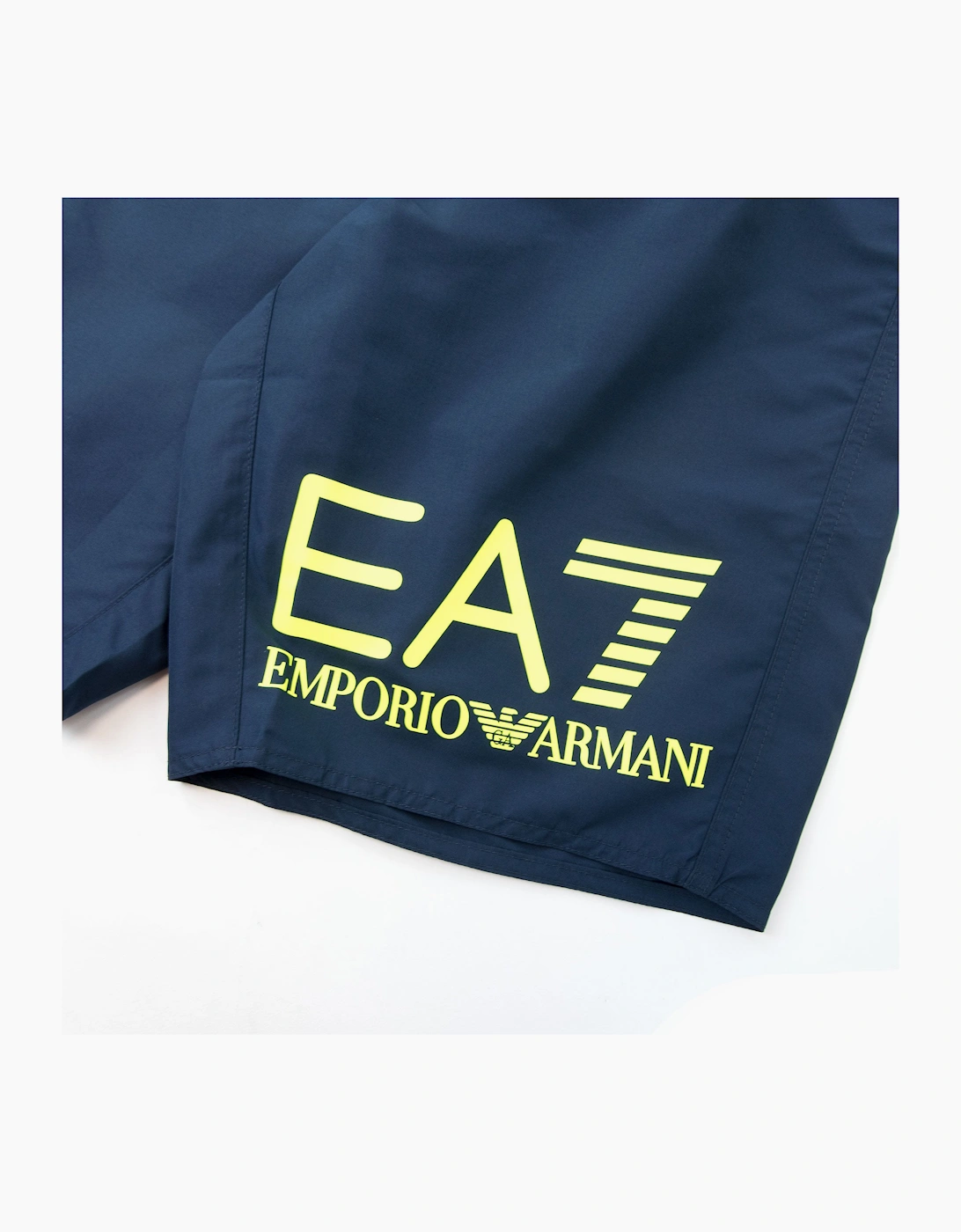 EA7 Neon Yellow Logo Swim Shorts Navy Blue