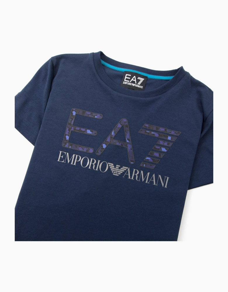 EA7 Junior Camo Logo T-Shirt Navy