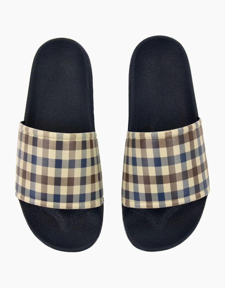 Aquascutum Beach Check Sliders Navy