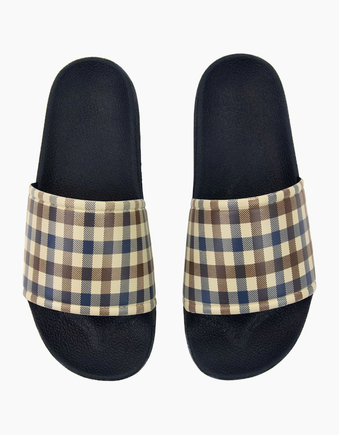 Aquascutum Beach Check Sliders Navy