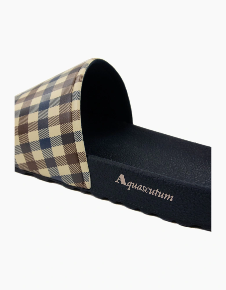 Aquascutum Beach Check Sliders Navy