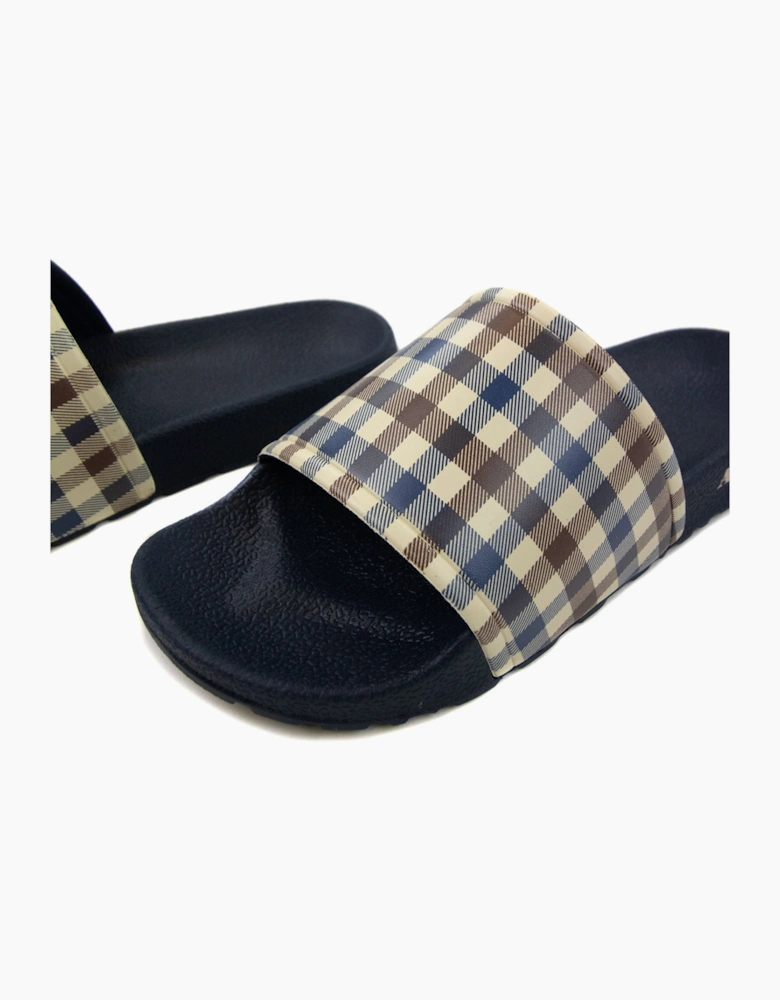 Aquascutum Beach Check Sliders Navy