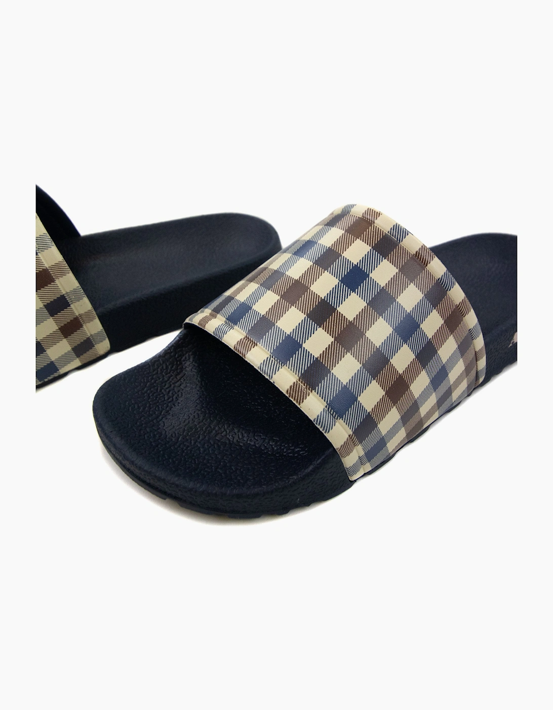 Aquascutum Beach Check Sliders Navy